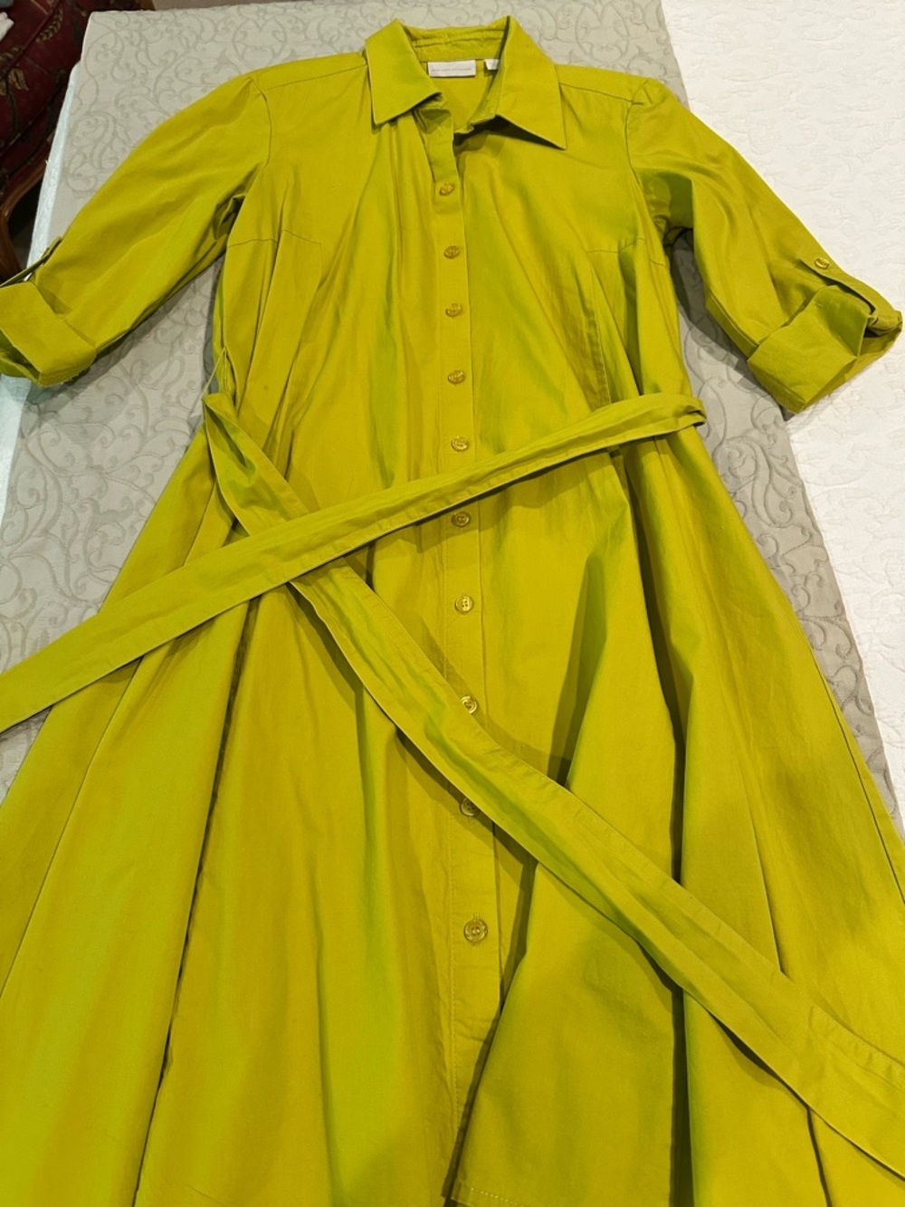 New York & Company Button-Front Midi Shirt Dress in Chartreuse